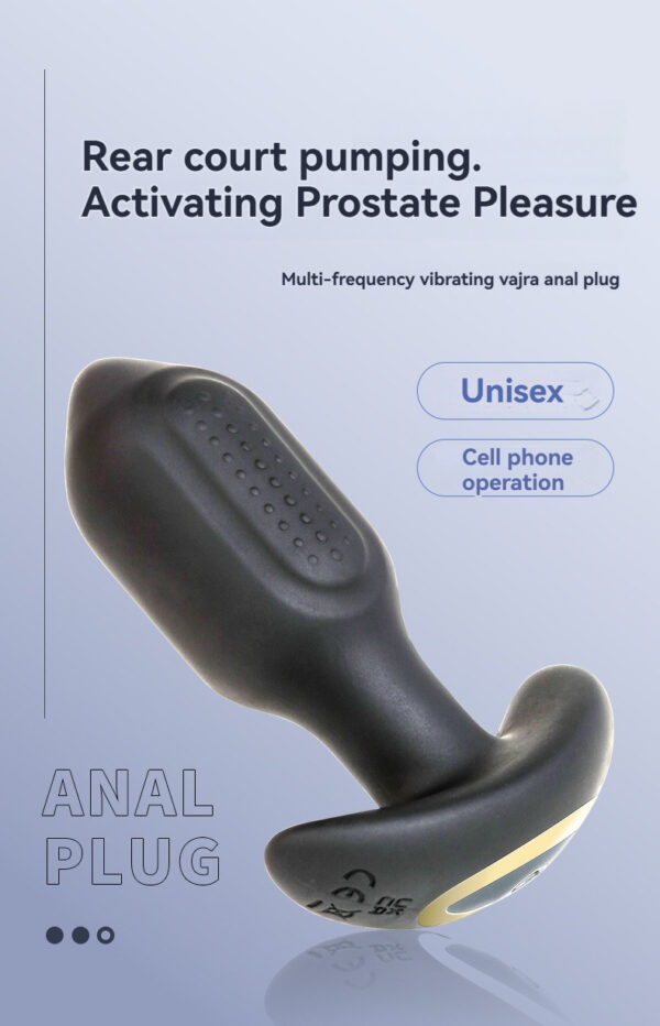 Sleek black vibrating anal plug for prostate pleasure with smartphone control, unisex design.