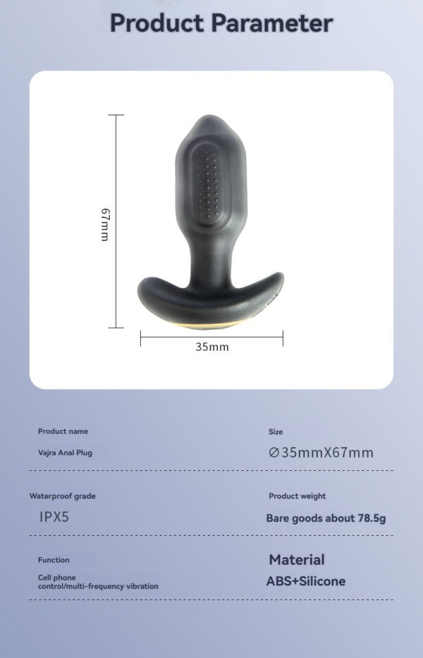 Sleek Vajra anal plug with textured grip, waterproof design, and customizable vibrations for ultimate pleasure.