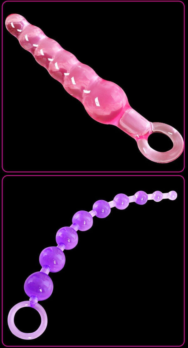 Vibrant pink and purple anal toys designed for pleasure, featuring textured and smooth shapes.