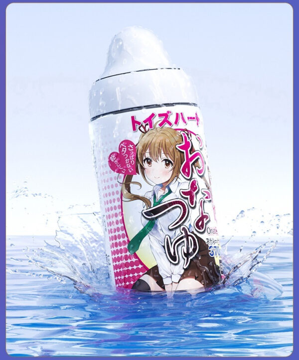 Playful anime-themed bottle design with character illustration, ideal for a vibrant toy experience.