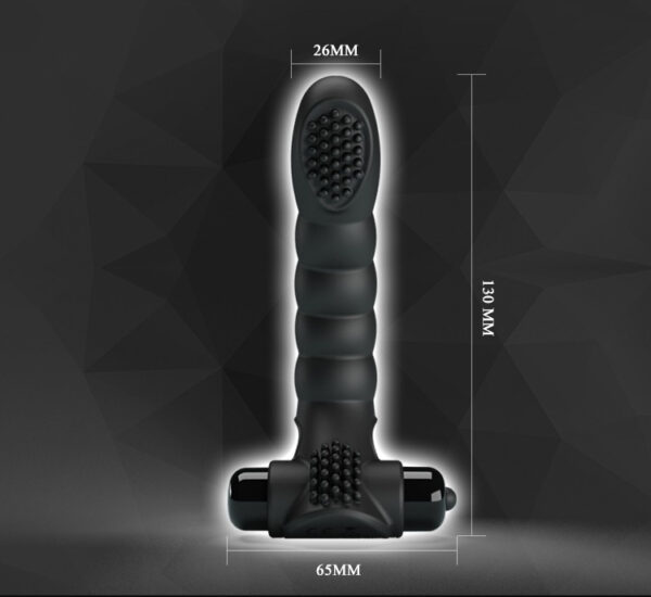 Sleek black silicone intimate toy with ridges and nodules for enhanced pleasure and comfort.