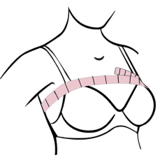 Illustration minimaliste d'un soutien-gorge pour femme permettant de l'ajuster et de le mesurer.