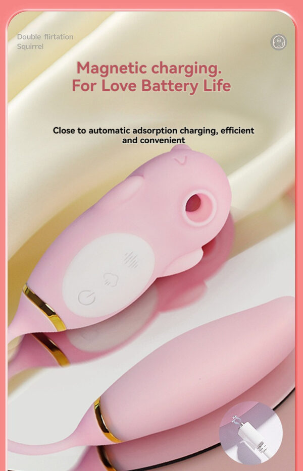 Stylish pink intimate device with ergonomic design and magnetic charging for pleasure and convenience.