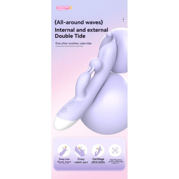 Modern dual-purpose vibrator design in pastel lilac for enhanced pleasure and stimulation.