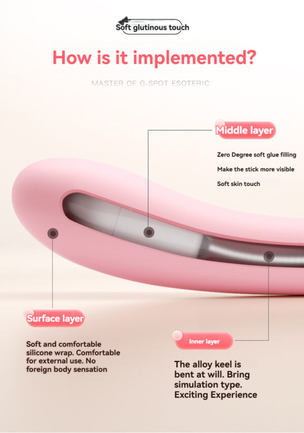 Soft pink vibrator with ergonomic design, layered silicone for comfort and pleasurable stimulation.