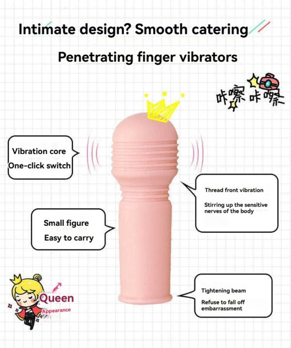 Soft pink finger vibrator with ridges for enhanced pleasure and easy one-click operation.