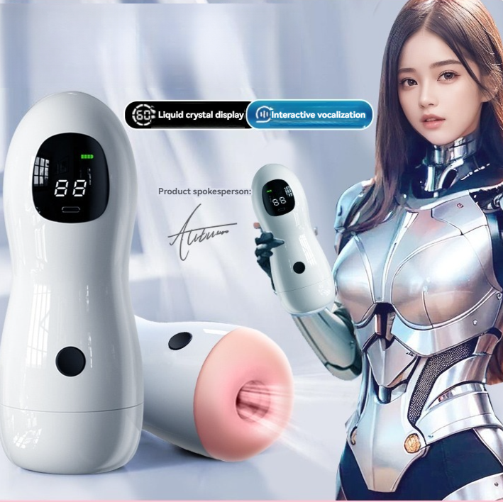 Futuristic personal device with LCD and ergonomic design for intimate experiences.