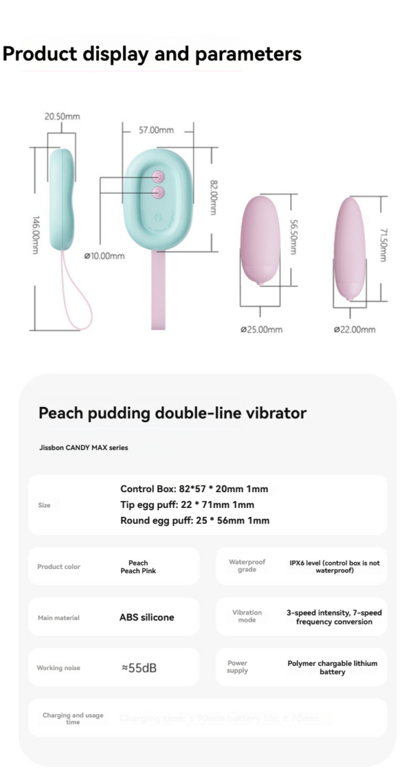 Peach pudding vibrator from Jissbon Candy Max, featuring multifunctional design and comfortable egg puffs.