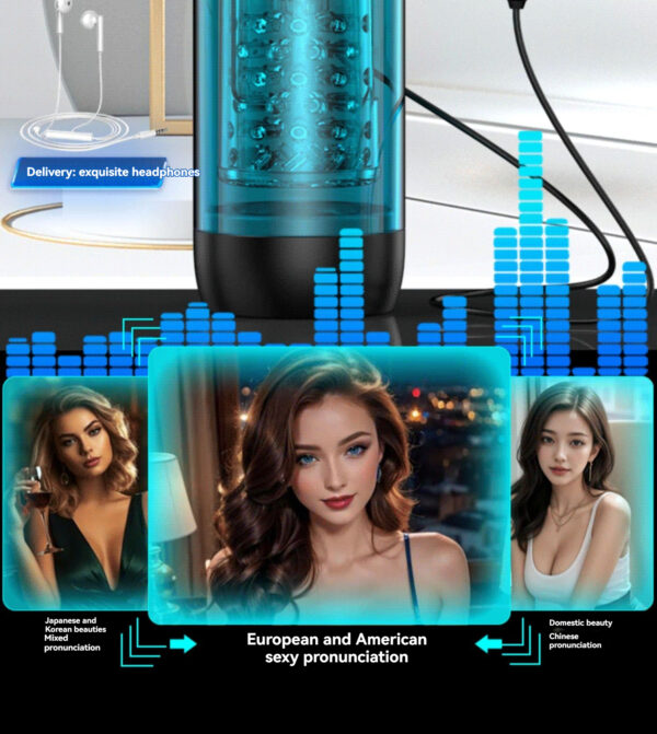 Sleek translucent speaker surrounded by diverse beauties, blending technology and cultural elegance.