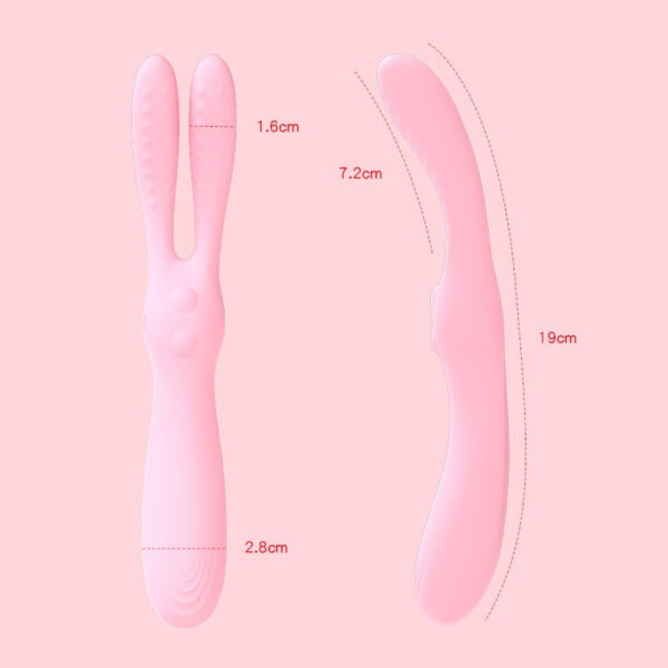 Playful pink rabbit personal massager with textured ears for enhanced pleasure and comfort.