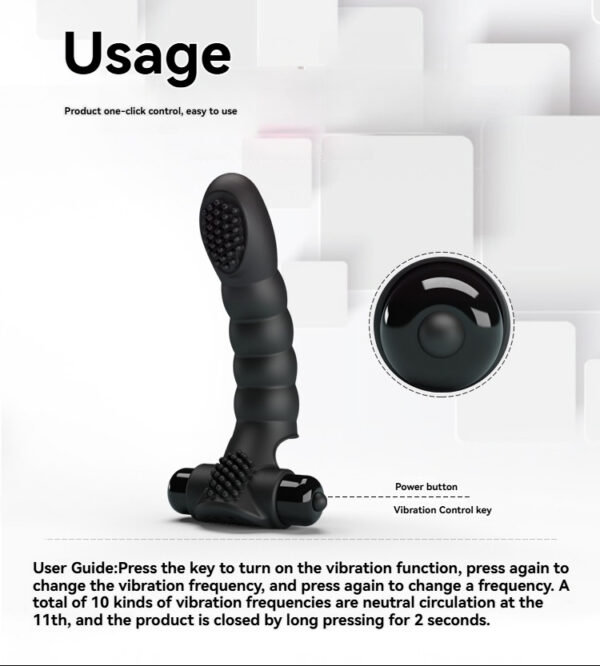 Black personal massager with textured surface and user-friendly controls for versatile stimulation.