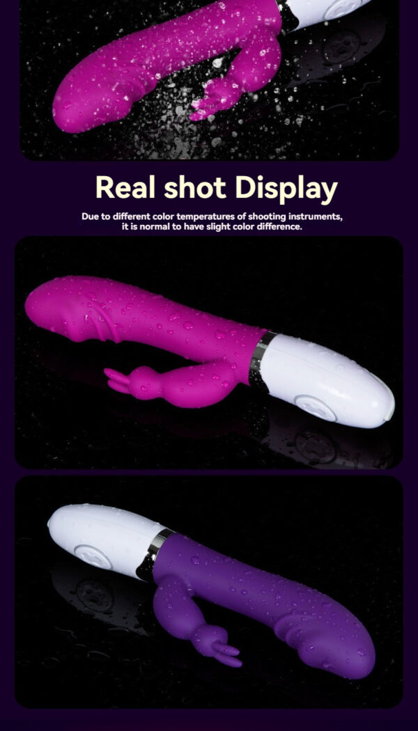 Stylish purple and magenta personal massager vibrator with ergonomic design and water-resistant features.