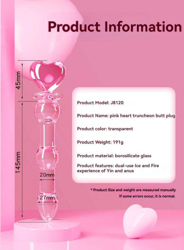 Charming pink heart-shaped glass butt plug for playful intimacy and temperature play experiences.