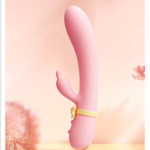 Playful pink modern sex toy design with interactive features and elegant pastel background.