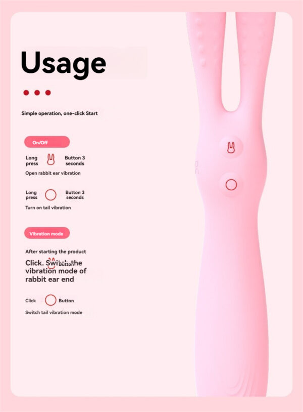 Illustrated guide for a sleek, pink vibrator with multiple modes and easy controls.