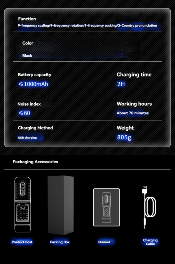 Black electronic device specifications for versatile use in language learning and communication.