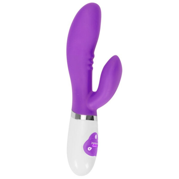 Vibrant purple rabbit vibrator with ergonomic design, silicone material, and customizable settings for pleasure.