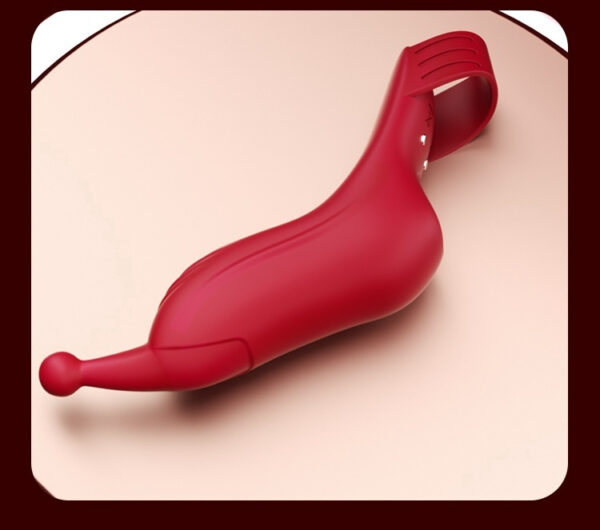 Sleek red ergonomic gadget with curved design for pleasure and comfort in self-care.