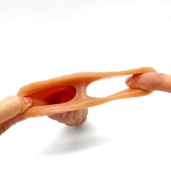 Flexible silicone toy demonstrating realistic skin texture and elasticity for enhanced pleasure.