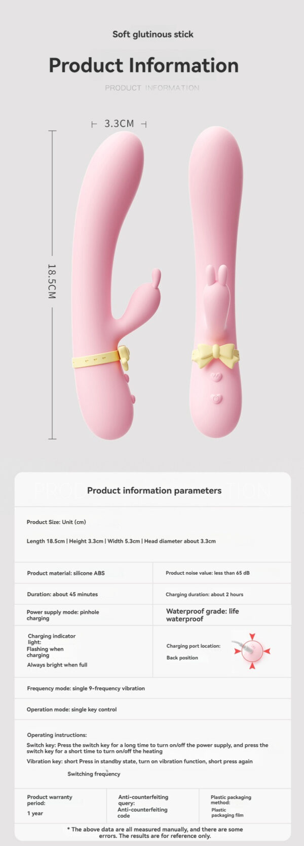 Playful pink silicone glutinous stick with bunny design, waterproof and quiet, perfect for discreet pleasure.