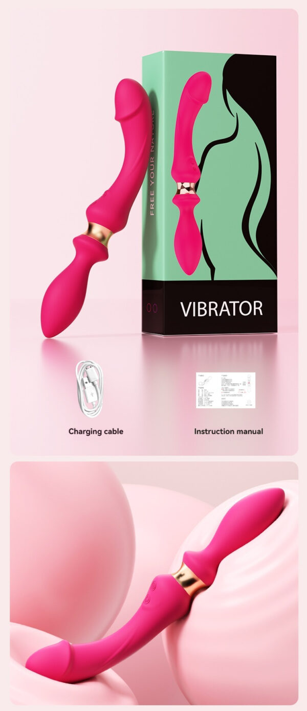 Sleek pink vibrator with gold accents and box, perfect for modern sexual wellness and pleasure.