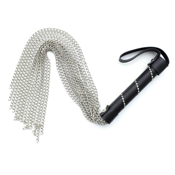 Sleek black handle with metal chains, perfect for stylish performance and expressive accessories.