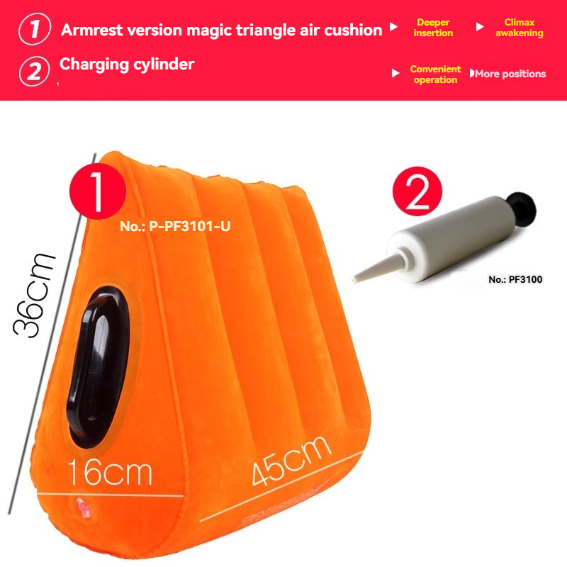 Ergonomic inflatable orange air cushion for enhanced comfort and support during intimate experiences.