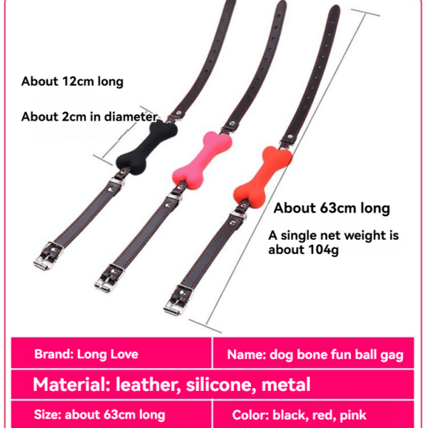 Playful dog bone ball gag in black, pink, and red for fun bondage accessories.