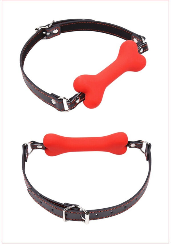 Stylish black dog collar with vibrant orange stitching and bone-shaped chew toy for playful pets.