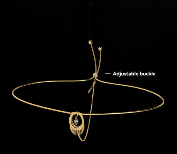 Elegant gold choker necklace with gemstone detail, perfect for adding sophistication to any outfit.