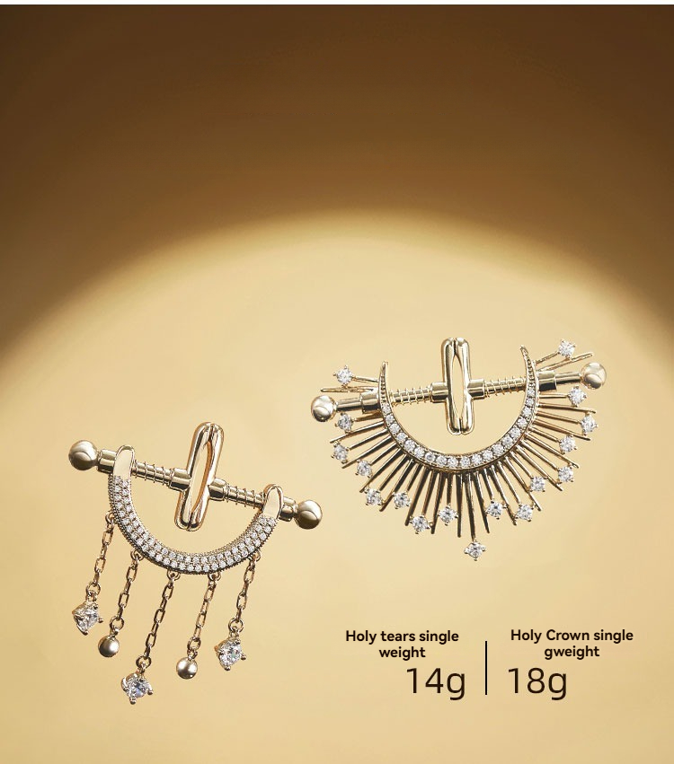 Elegant gold brooches Holy Tears and Holy Crown showcasing exquisite craftsmanship and design.