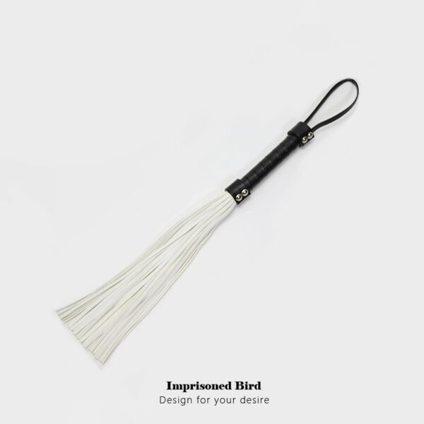 Elegant Imprisoned Bird toy featuring a sleek handle and flowing white strands for sensual play.