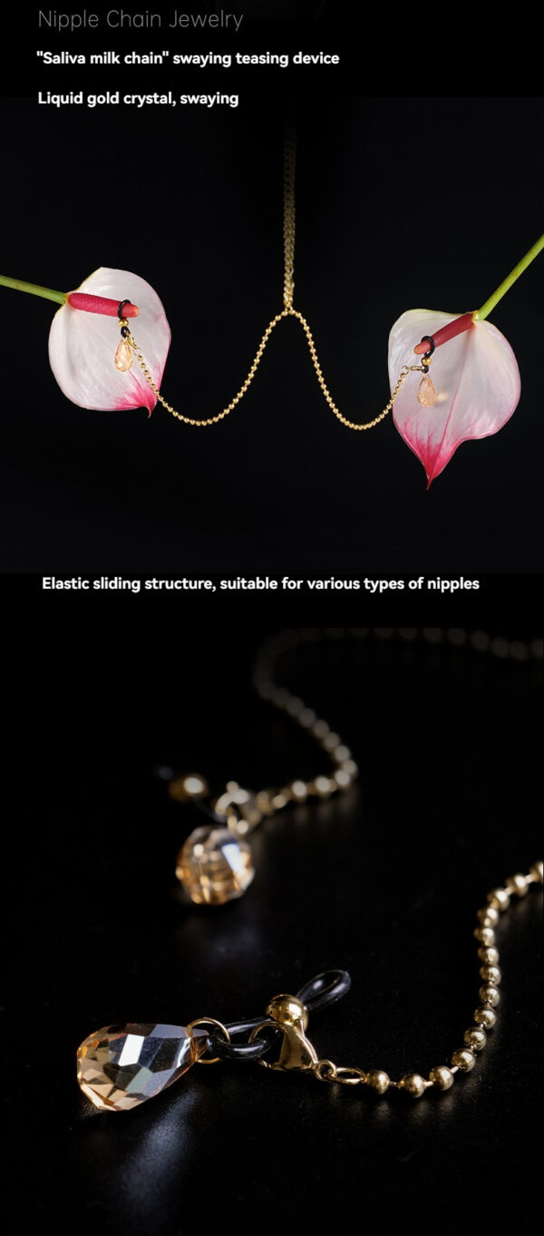 Elegant nipple chain with floral design and gemstones for playful erotic adornment.