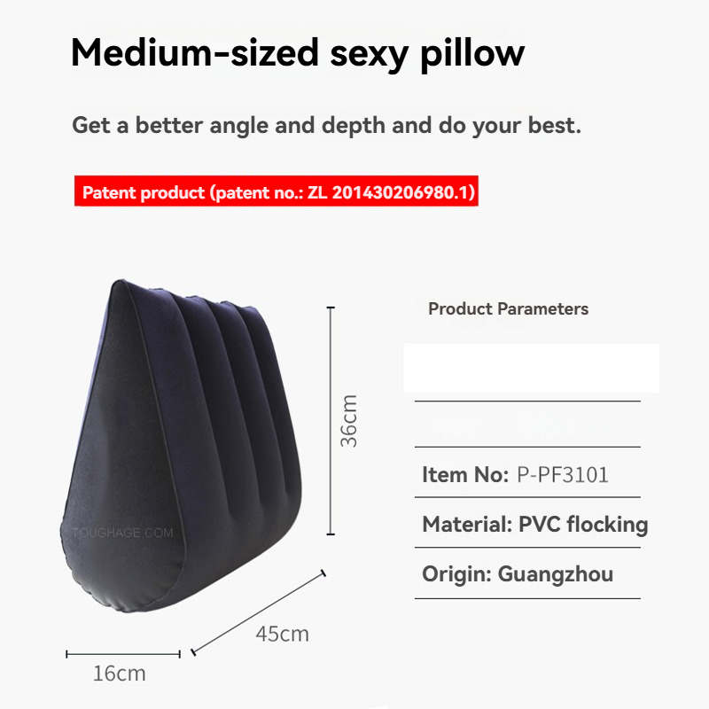 Sleek black medium pillow offers comfort and support for intimate experiences and relaxation.