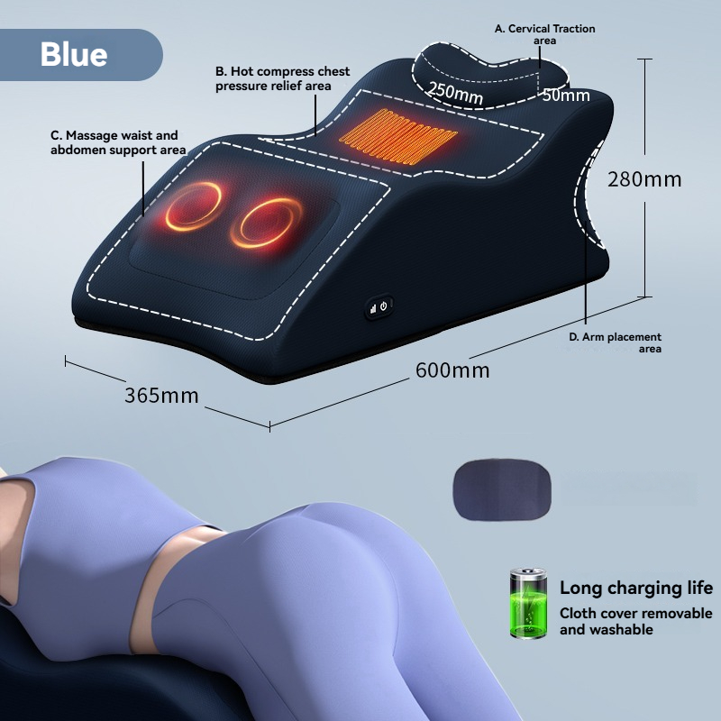 Sleek blue ergonomic massager for relaxation, featuring heat therapy and targeted body support.