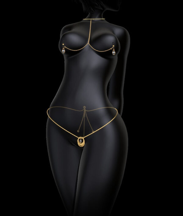 Elegant black silhouette adorned with gold jewelry, showcasing beauty and allure for intimate styles.